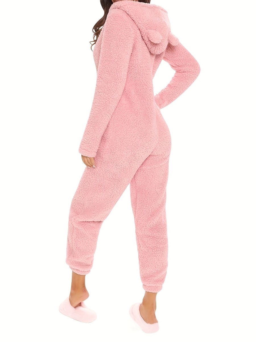 CozyCloud™ Fleece Pyjama Jumpsuit met Capuchon – Zachte Dames Onesie met Lange Mouwen en Rits