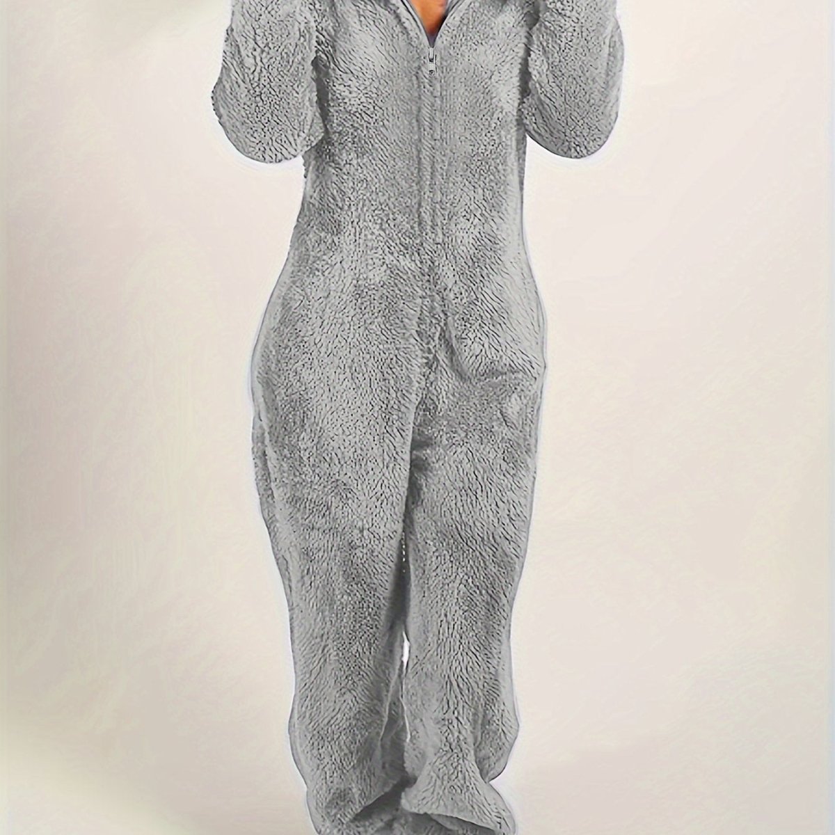 CozyCloud™ Fleece Pyjama Jumpsuit met Capuchon – Zachte Dames Onesie met Lange Mouwen en Rits