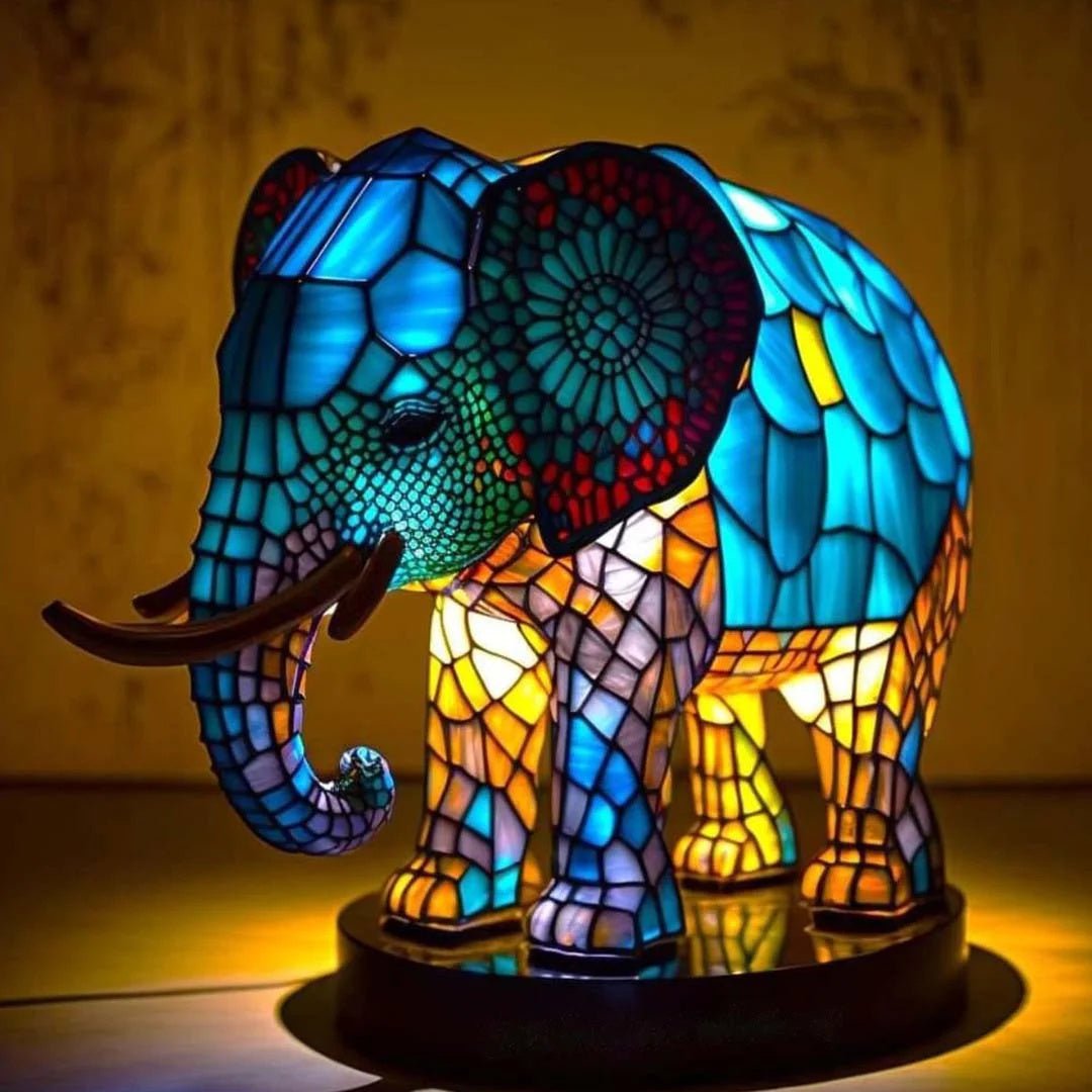 Elleph™ Kunst Tafellamp - Unieke Dierenlamp in Glas-in-Loodstijl