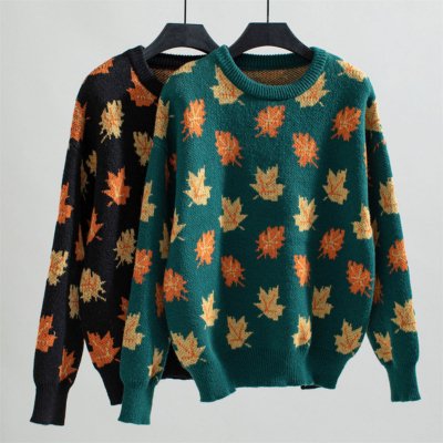 Dames Herfst Sweater met Bladmotief – Comfortabele Trui voor de Herfst