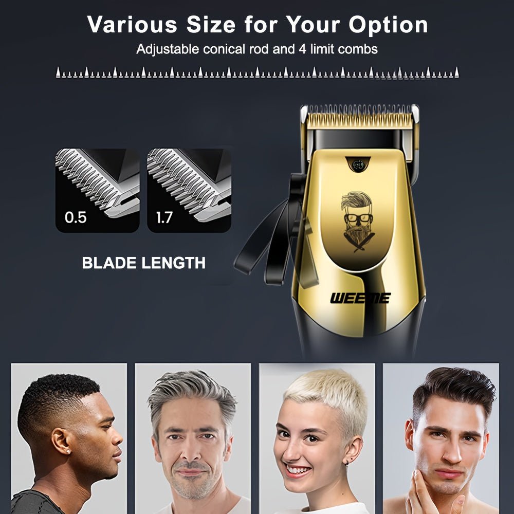 ProTrim™ Gouden Haartrimmer Set voor Mannen – 3-in-1 Set Draadloze Tondeuse met LCD Display, T-Blade & Scheerapparaat