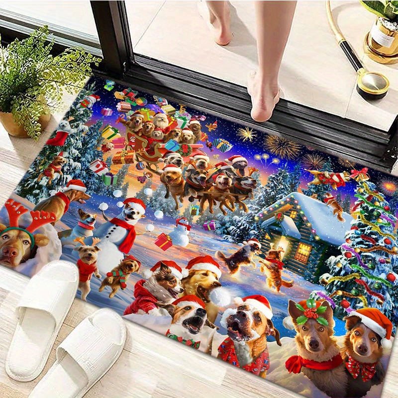 Pawsome™ Kerst Vloerkleed met Honden - Ultra Zacht Anti-Slip Tapijt voor Woonkamer & Slaapkamer Decor