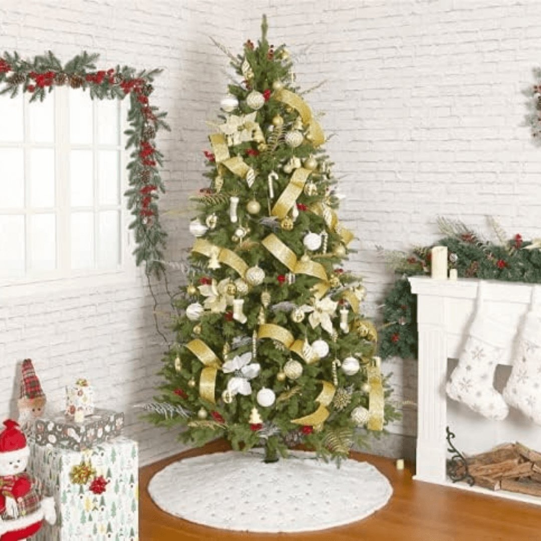 SnowFlair Kerstboomrok met Sneeuwvlok Pluche – Luxe Boomrok voor Feestelijke Kerstdecoratie