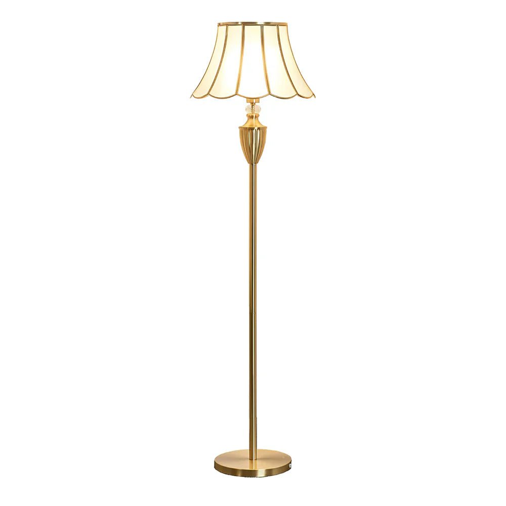 Luxe Messing Vloerlamp - Vintage Designlamp met Glazen Kap