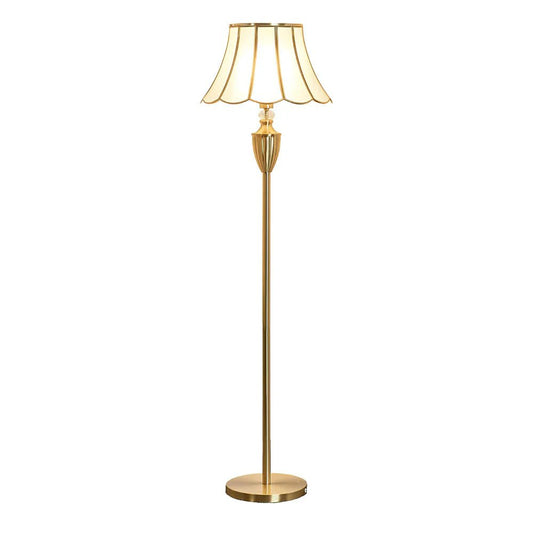 Luxe Messing Vloerlamp - Vintage Designlamp met Glazen Kap