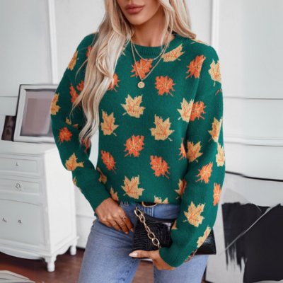 Dames Herfst Sweater met Bladmotief – Comfortabele Trui voor de Herfst