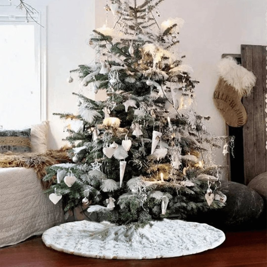 SnowFlair Kerstboomrok met Sneeuwvlok Pluche – Luxe Boomrok voor Feestelijke Kerstdecoratie