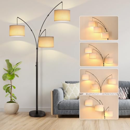 Moderne Boogvloerlamp met 3 Verstelbare Lampenkappen - Sfeervolle Vloerlamp voor Woonkamer en Slaapkamer