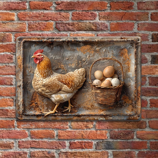 Retro Kippenbord - Vintage Metaalbord "Verse Eieren" voor Boerderijstijl Decoratie