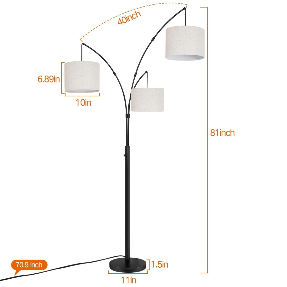 Moderne Boogvloerlamp met 3 Verstelbare Lampenkappen - Sfeervolle Vloerlamp voor Woonkamer en Slaapkamer