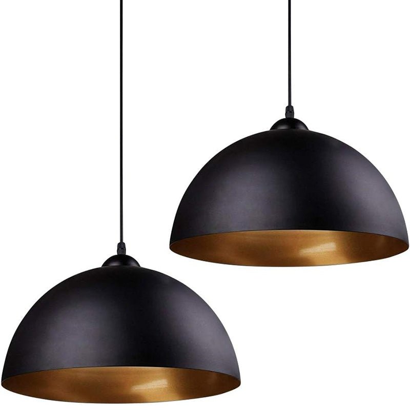 Zwarte Hanglamp met Gouden Binnenkant - Moderne Dome Plafondlamp voor Keuken en Eetkamer