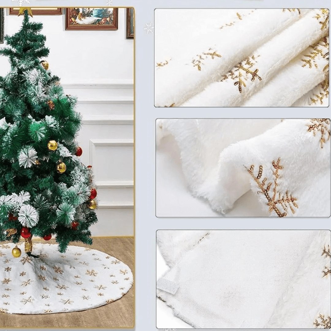 SnowFlair Kerstboomrok met Sneeuwvlok Pluche – Luxe Boomrok voor Feestelijke Kerstdecoratie