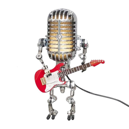 Vintage Microfoon Robot Lamp | Unieke Decoratieve Tafellamp met Gitaar