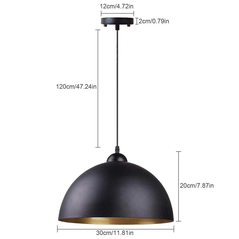 Zwarte Hanglamp met Gouden Binnenkant - Moderne Dome Plafondlamp voor Keuken en Eetkamer