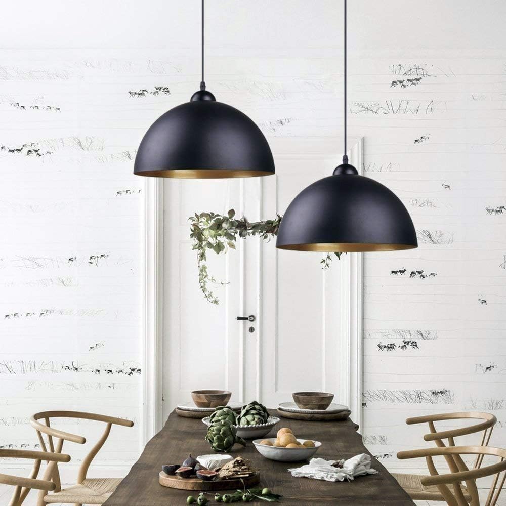 Zwarte Hanglamp met Gouden Binnenkant - Moderne Dome Plafondlamp voor Keuken en Eetkamer