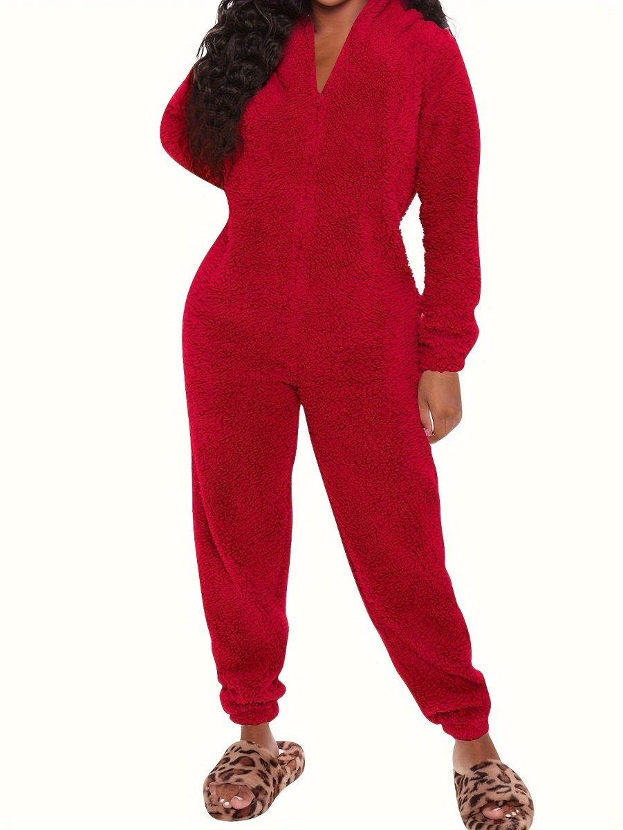 CozyCloud™ Fleece Pyjama Jumpsuit met Capuchon – Zachte Dames Onesie met Lange Mouwen en Rits