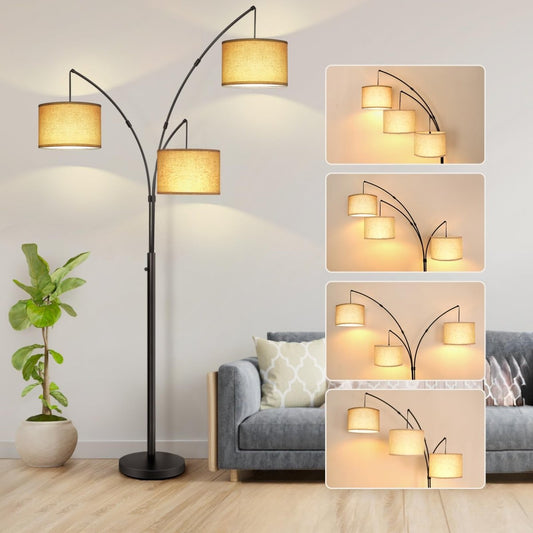 Moderne Boogvloerlamp met 3 Verstelbare Lampenkappen - Sfeervolle Vloerlamp voor Woonkamer en Slaapkamer