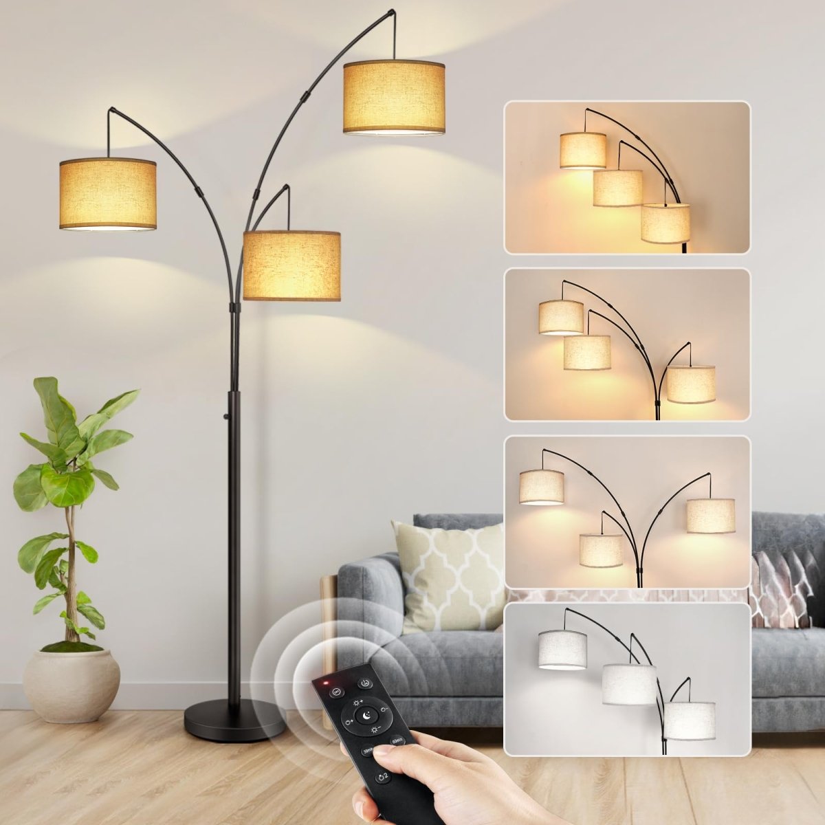 Moderne Boogvloerlamp met 3 Verstelbare Lampenkappen - Sfeervolle Vloerlamp voor Woonkamer en Slaapkamer