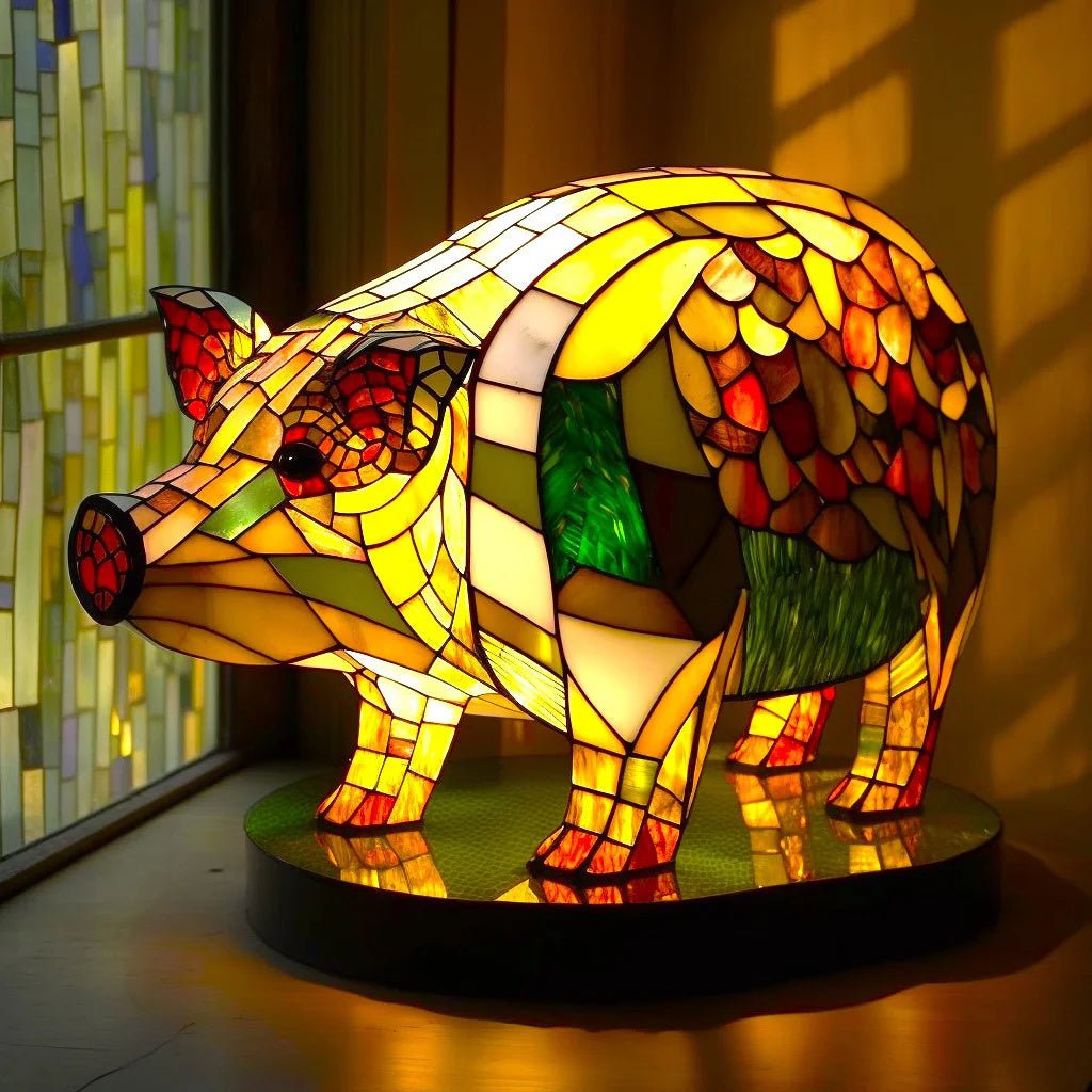 Elleph™ Kunst Tafellamp - Unieke Dierenlamp in Glas-in-Loodstijl