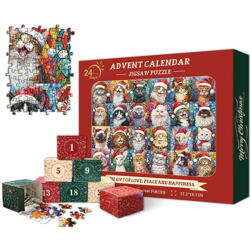 CatPuzzles™ Advent Kalender Puzzel | 1000 Stukjes Kerst Katten