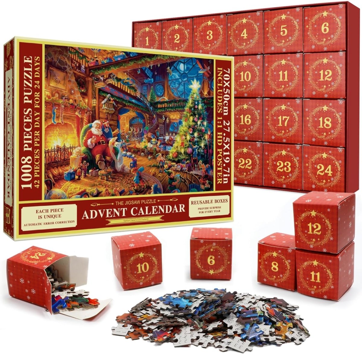 PuzzleJoy™ Adventskalender 2024 – Puzzelen tot Kerstmis met 1008 Stukjes