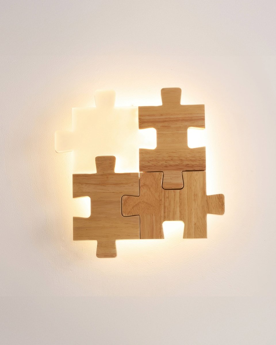 PuzzleLight Houten Wandlamp - Unieke LED Muurlamp voor Slaapkamer en Woonkamer