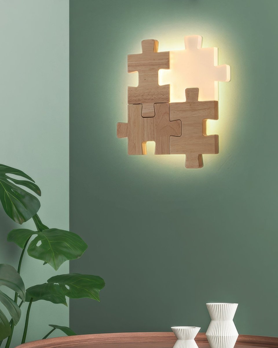 PuzzleLight Houten Wandlamp - Unieke LED Muurlamp voor Slaapkamer en Woonkamer