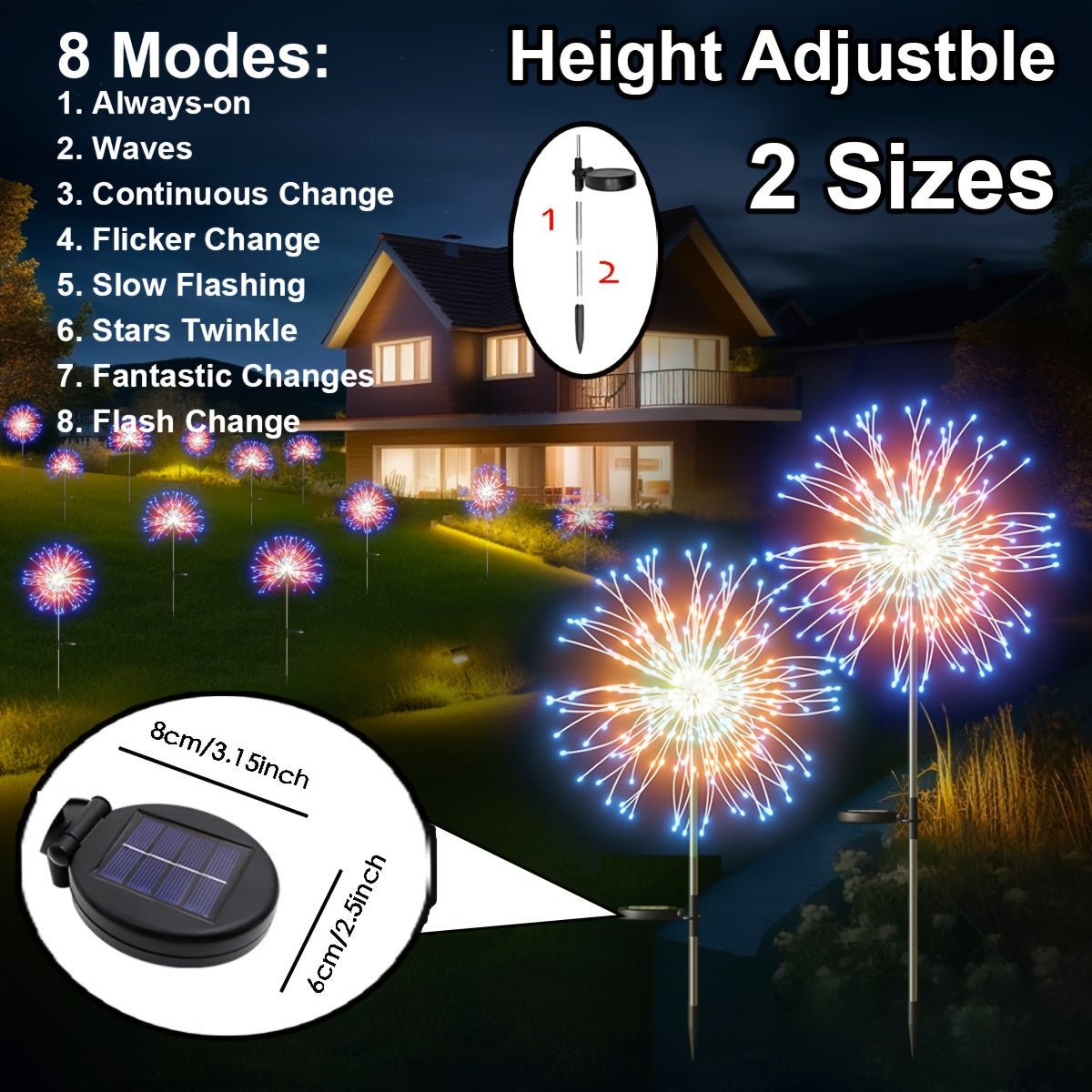 Solar Vuurwerk Tuinverlichting met 8 Modus LED's - Perfect voor Tuin, Pad en Feestdecoratie