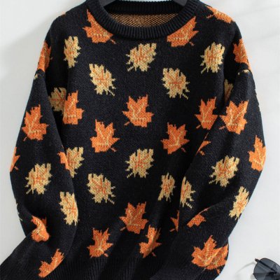 Dames Herfst Sweater met Bladmotief – Comfortabele Trui voor de Herfst