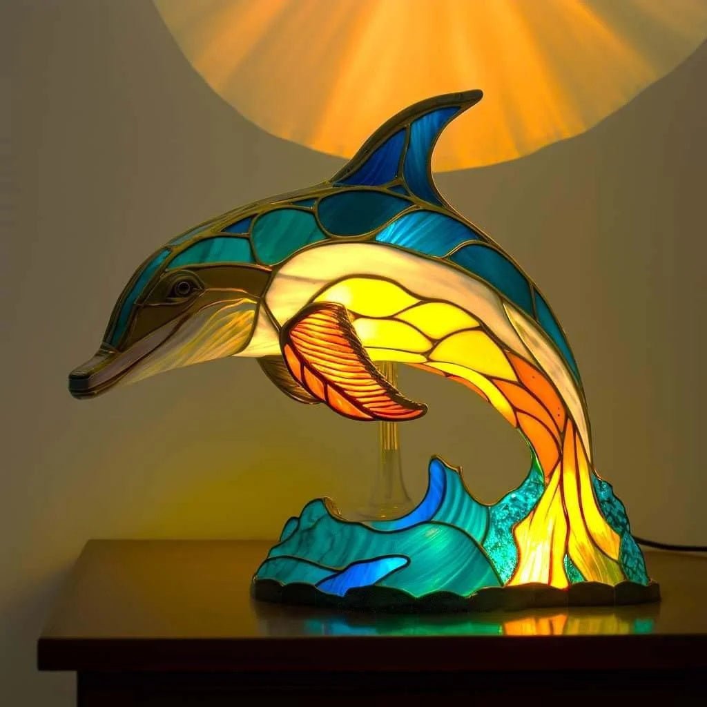 Elleph™ Kunst Tafellamp - Unieke Dierenlamp in Glas-in-Loodstijl