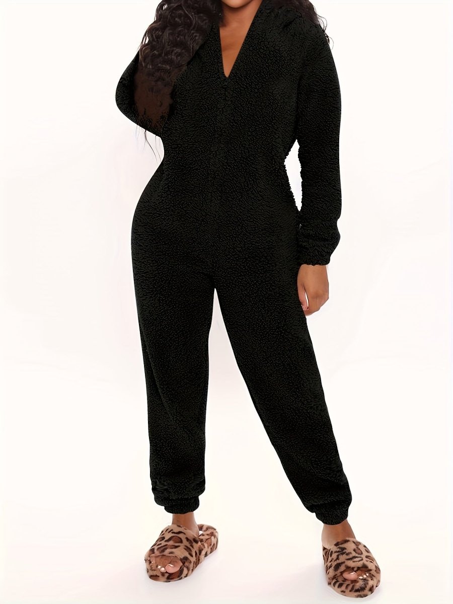 CozyCloud™ Fleece Pyjama Jumpsuit met Capuchon – Zachte Dames Onesie met Lange Mouwen en Rits