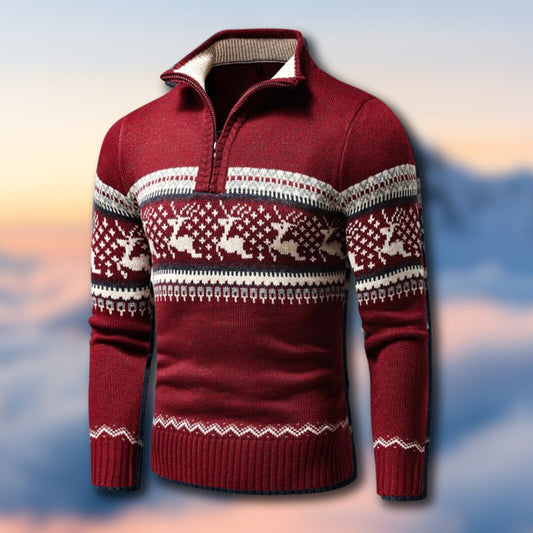 FrostFlair™ Kersttrui Heren – Warme Trui met Stijlvol Kerstpatroon en Half-Zip