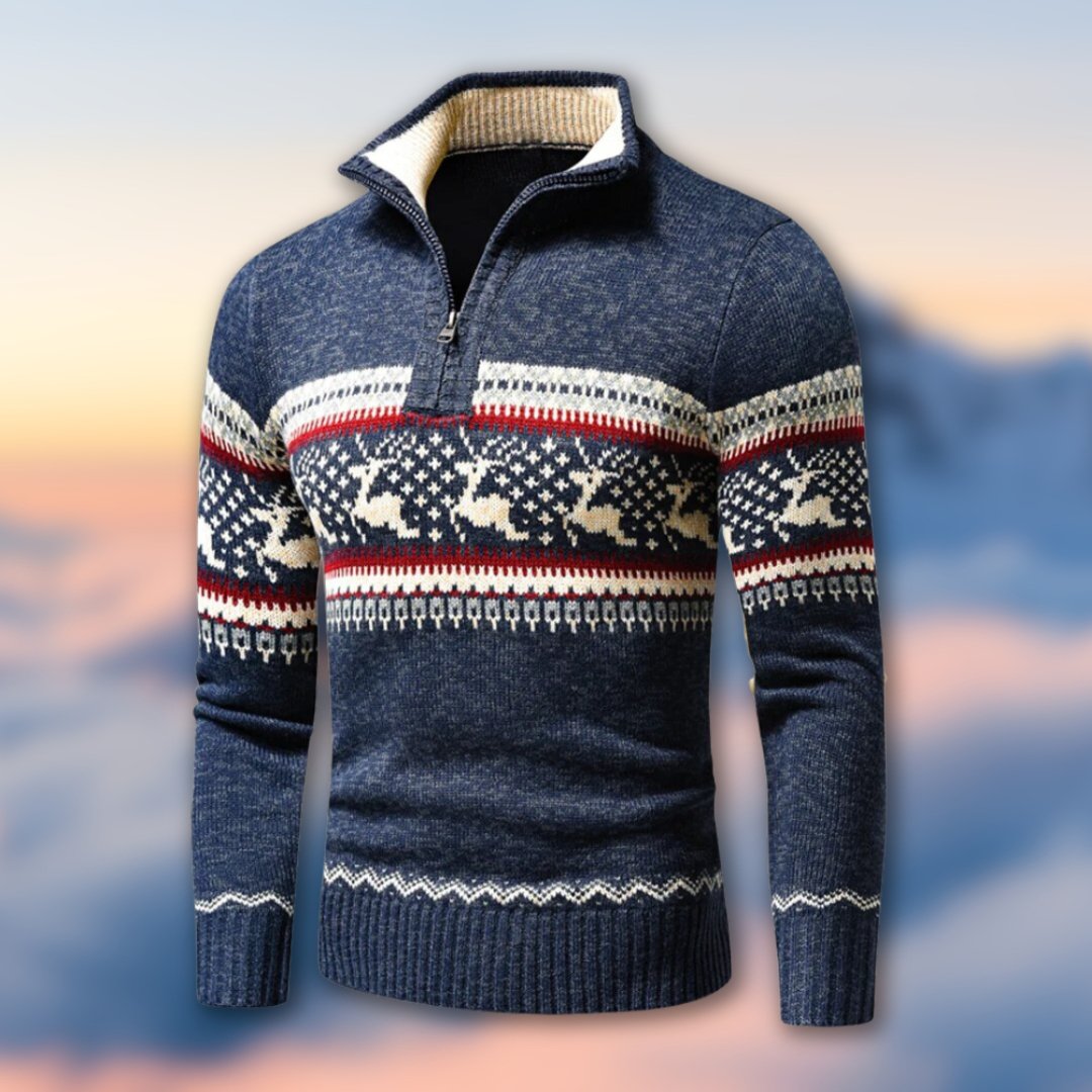 FrostFlair™ Kersttrui Heren – Warme Trui met Stijlvol Kerstpatroon en Half-Zip