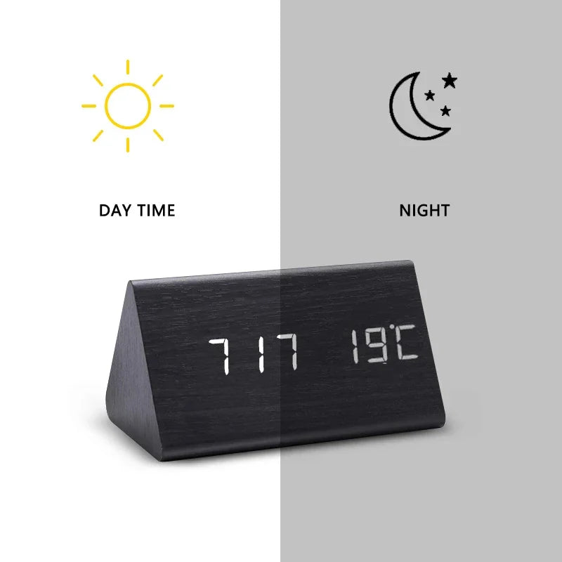 ZenClock Wekker - LED Display, Houtlook, Instelbare Alarmen en Helderheid