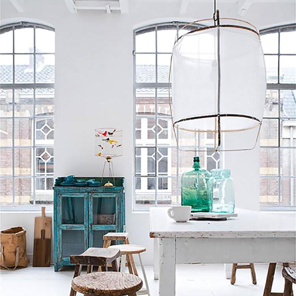 Boho Hanglamp Van Stof En Bamboe - Unieke Sfeerverlichting Voor Woonkamer en Eetkamer