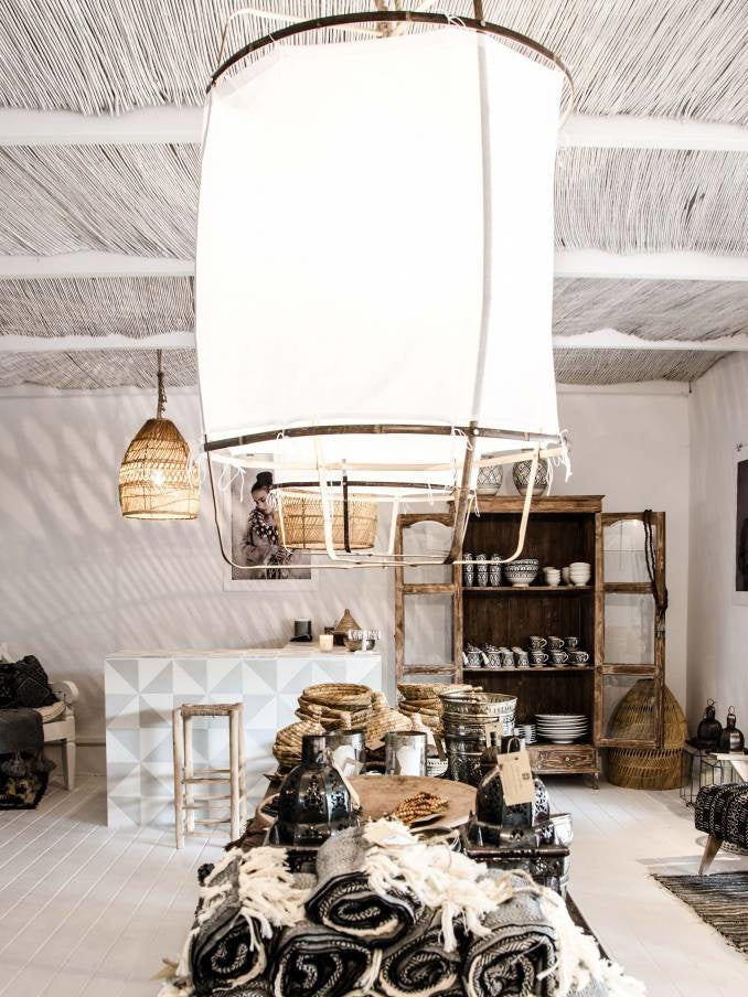 Boho Hanglamp Van Stof En Bamboe - Unieke Sfeerverlichting Voor Woonkamer en Eetkamer