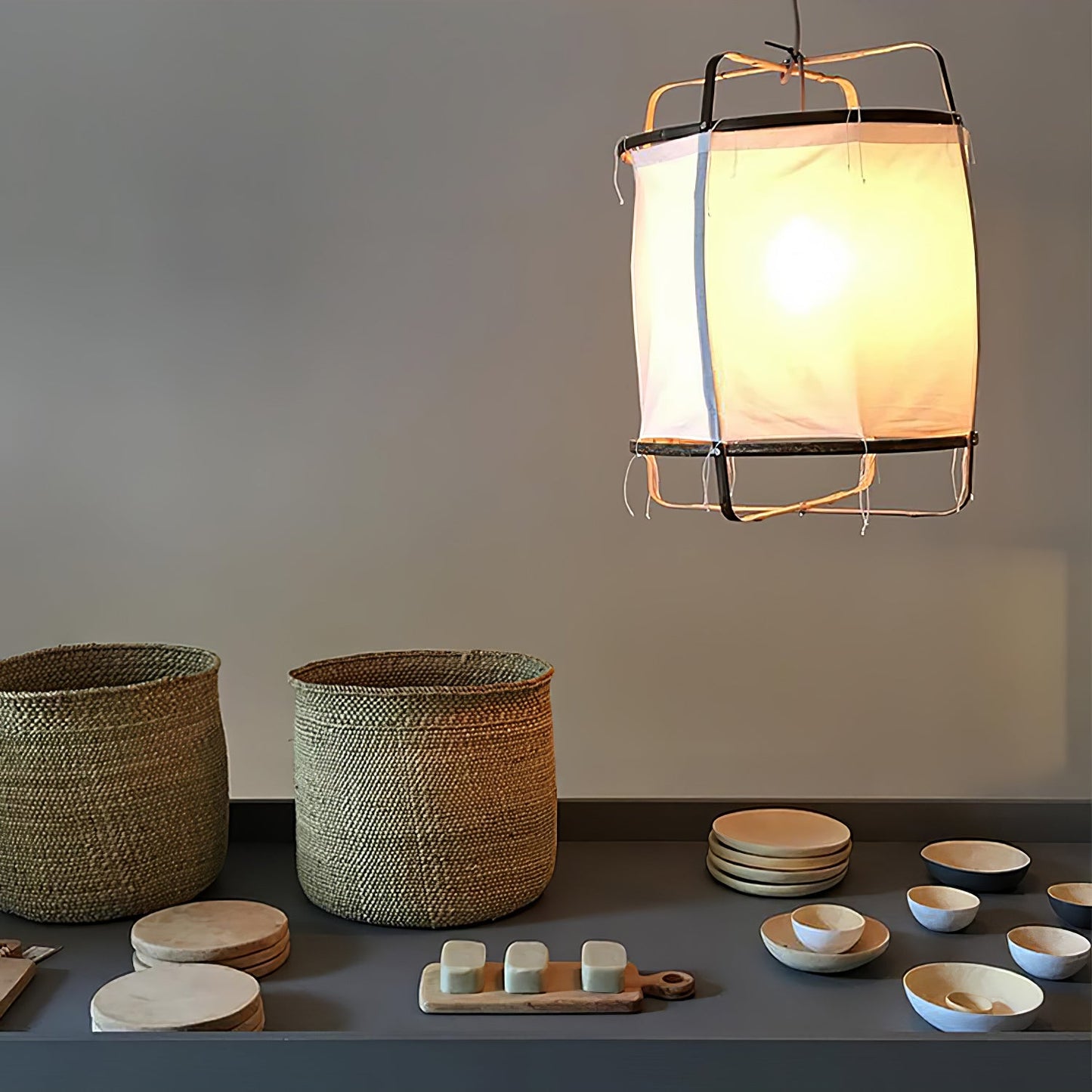 Boho Hanglamp Van Stof En Bamboe - Unieke Sfeerverlichting Voor Woonkamer en Eetkamer