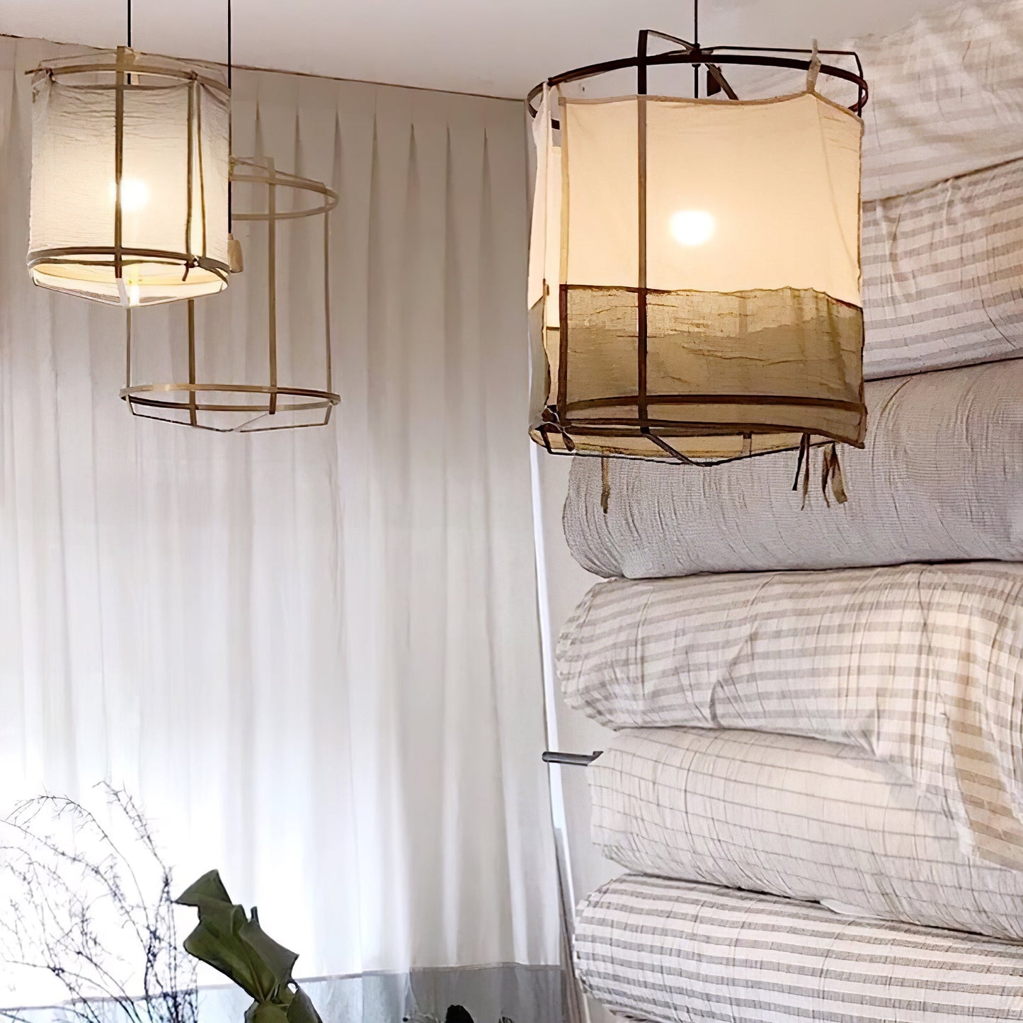 Boho Hanglamp Van Stof En Bamboe - Unieke Sfeerverlichting Voor Woonkamer en Eetkamer