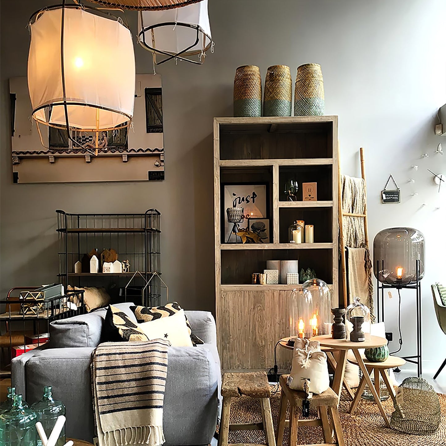 Boho Hanglamp Van Stof En Bamboe - Unieke Sfeerverlichting Voor Woonkamer en Eetkamer