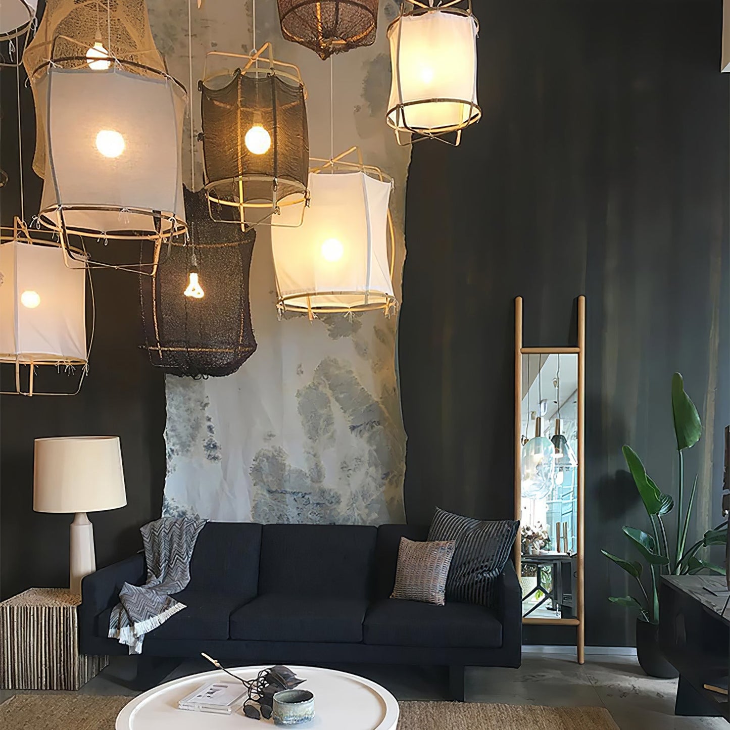 Boho Hanglamp Van Stof En Bamboe - Unieke Sfeerverlichting Voor Woonkamer en Eetkamer