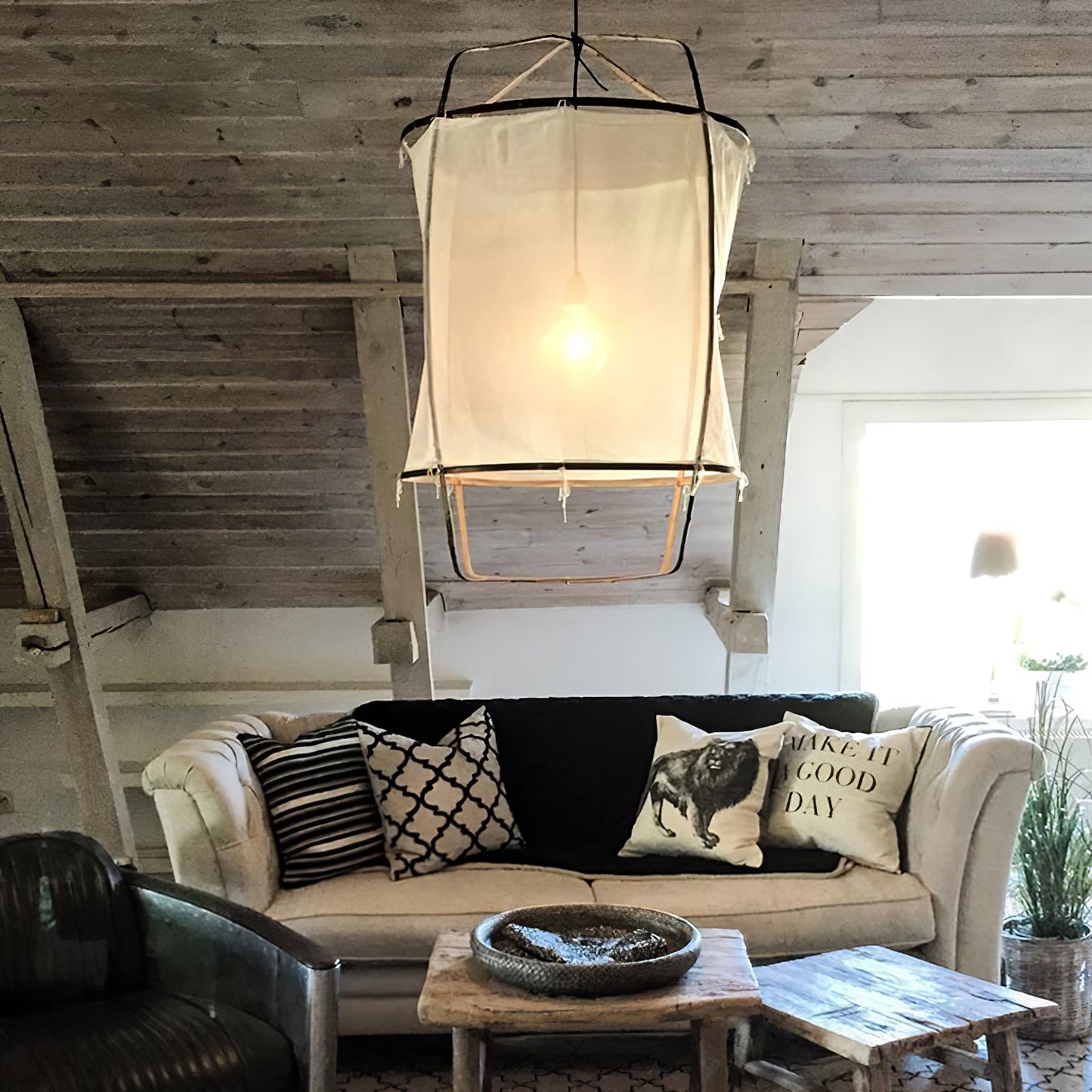 Boho Hanglamp Van Stof En Bamboe - Unieke Sfeerverlichting Voor Woonkamer en Eetkamer