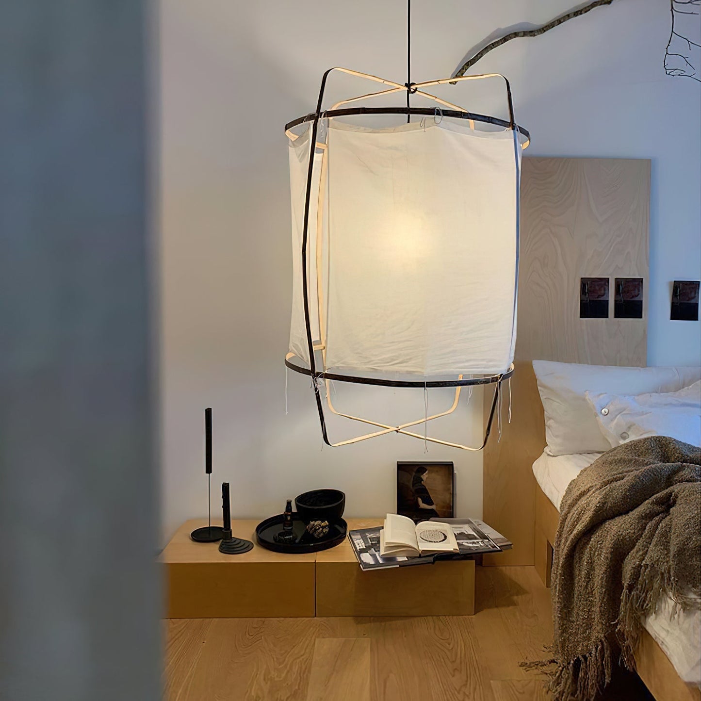 Boho Hanglamp Van Stof En Bamboe - Unieke Sfeerverlichting Voor Woonkamer en Eetkamer