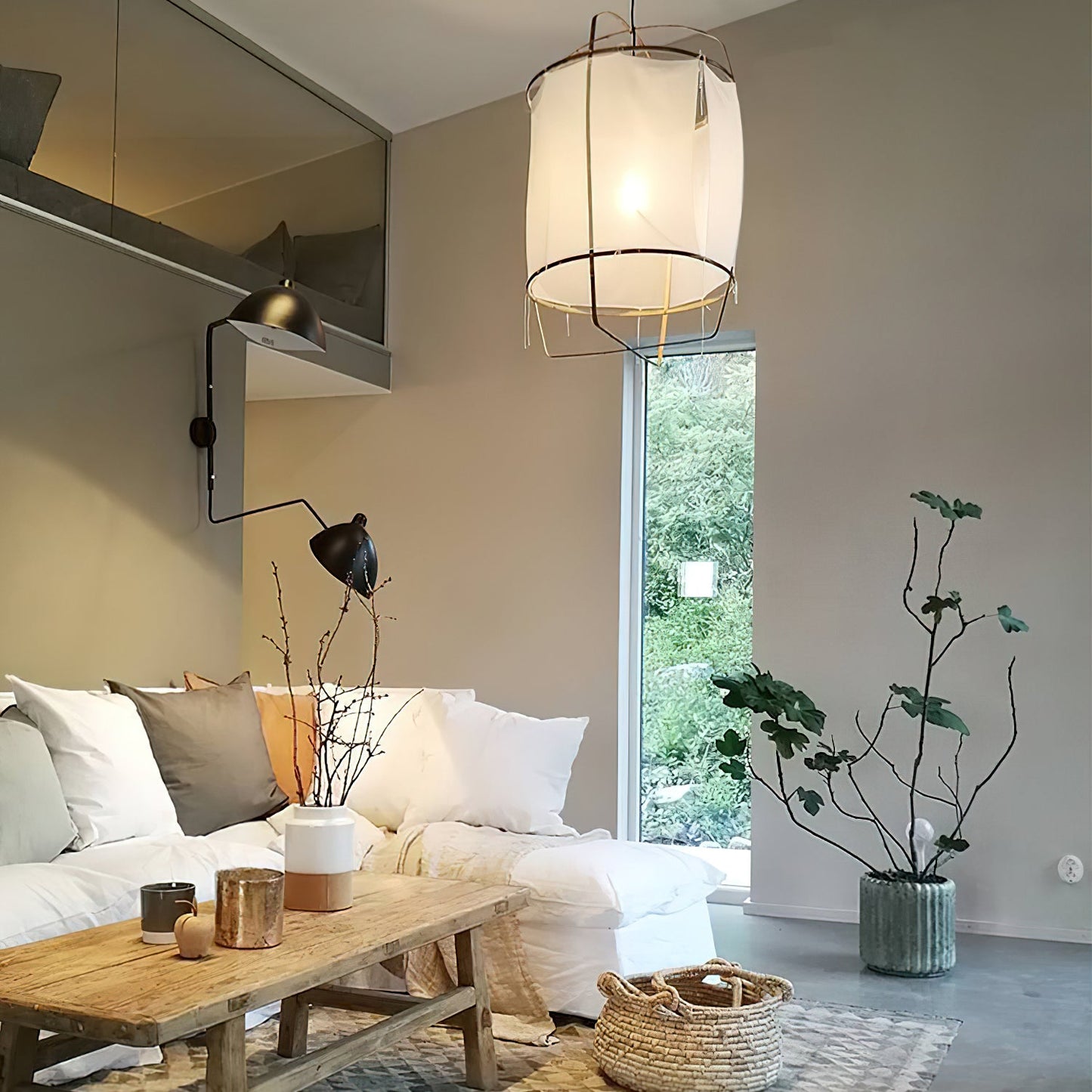 Boho Hanglamp Van Stof En Bamboe - Unieke Sfeerverlichting Voor Woonkamer en Eetkamer