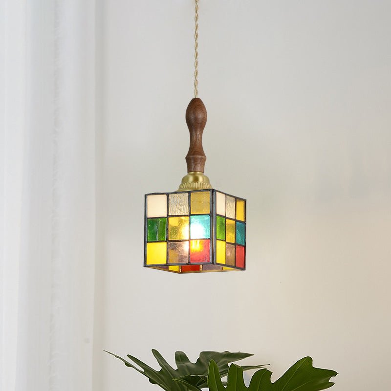 Cubo Tiffany Hanglamp - Vintage Hanglamp met Koper en Gebrandschilderd Glas