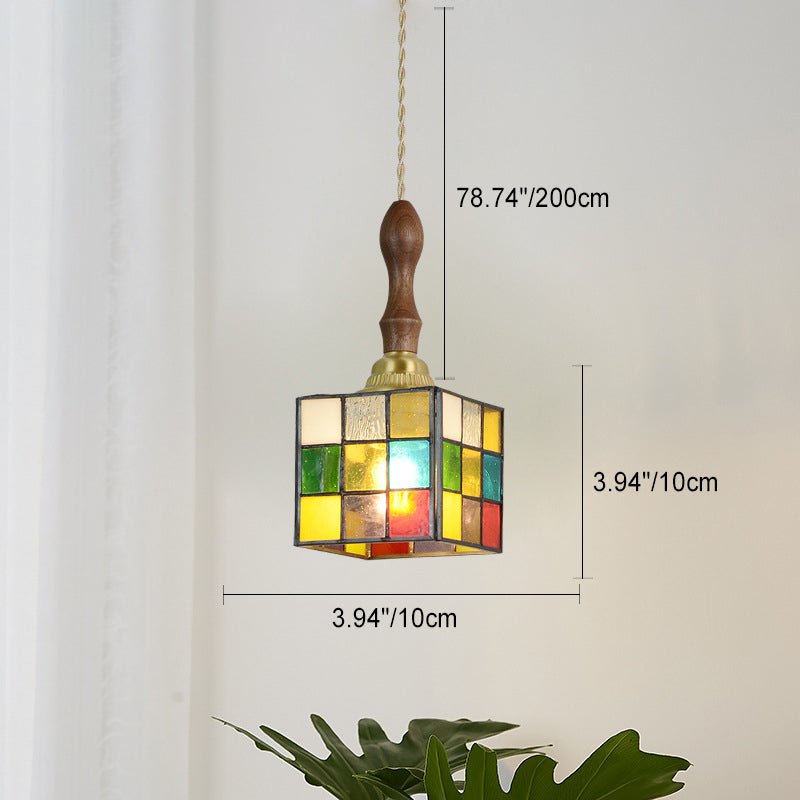 Cubo Tiffany Hanglamp - Vintage Hanglamp met Koper en Gebrandschilderd Glas