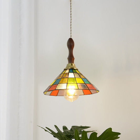 Cubo Tiffany Hanglamp - Vintage Hanglamp met Koper en Gebrandschilderd Glas