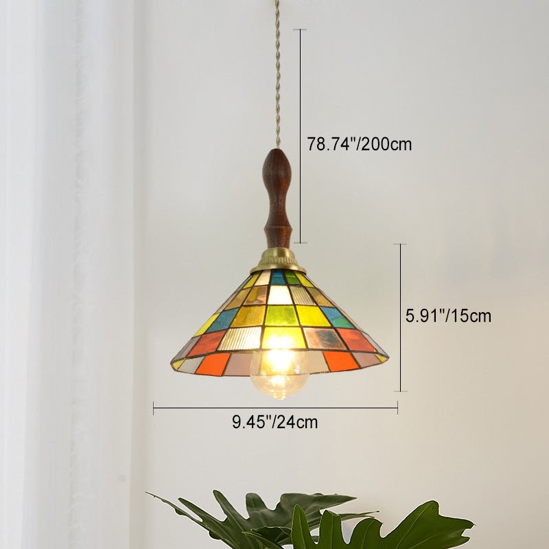 Cubo Tiffany Hanglamp - Vintage Hanglamp met Koper en Gebrandschilderd Glas