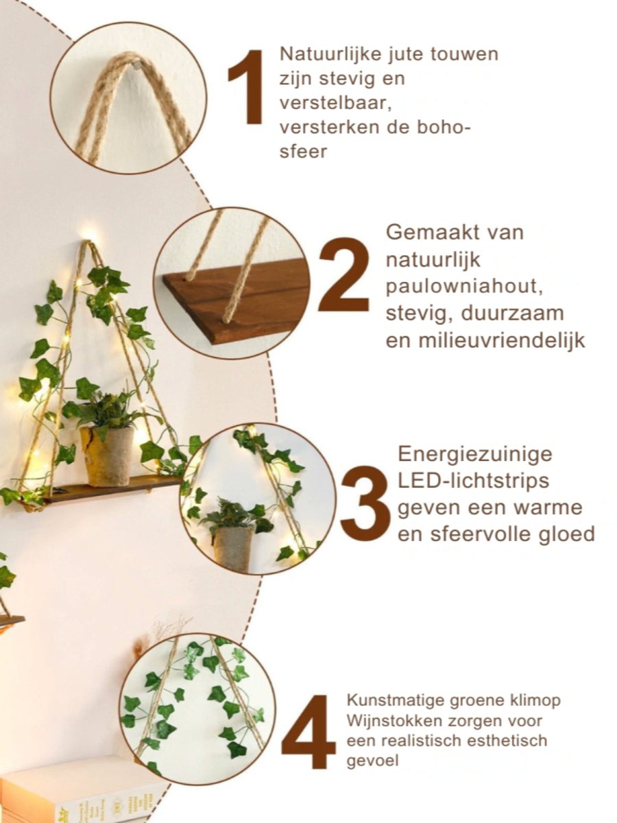 Leafy Wandplank - Decoratieve Houten Plank