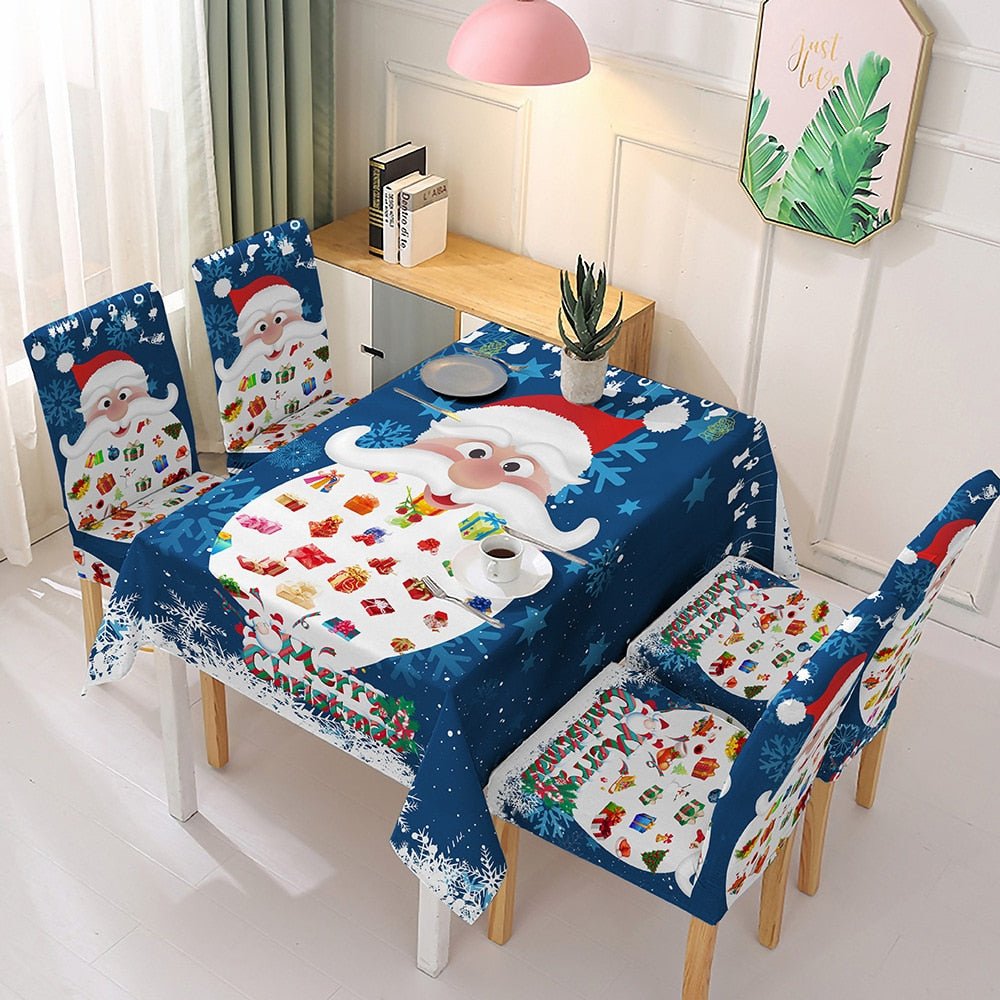 Kerst Tafelkleed en Stoelhoezen Set – Santa Claus Decor voor Eettafel en Stoelen