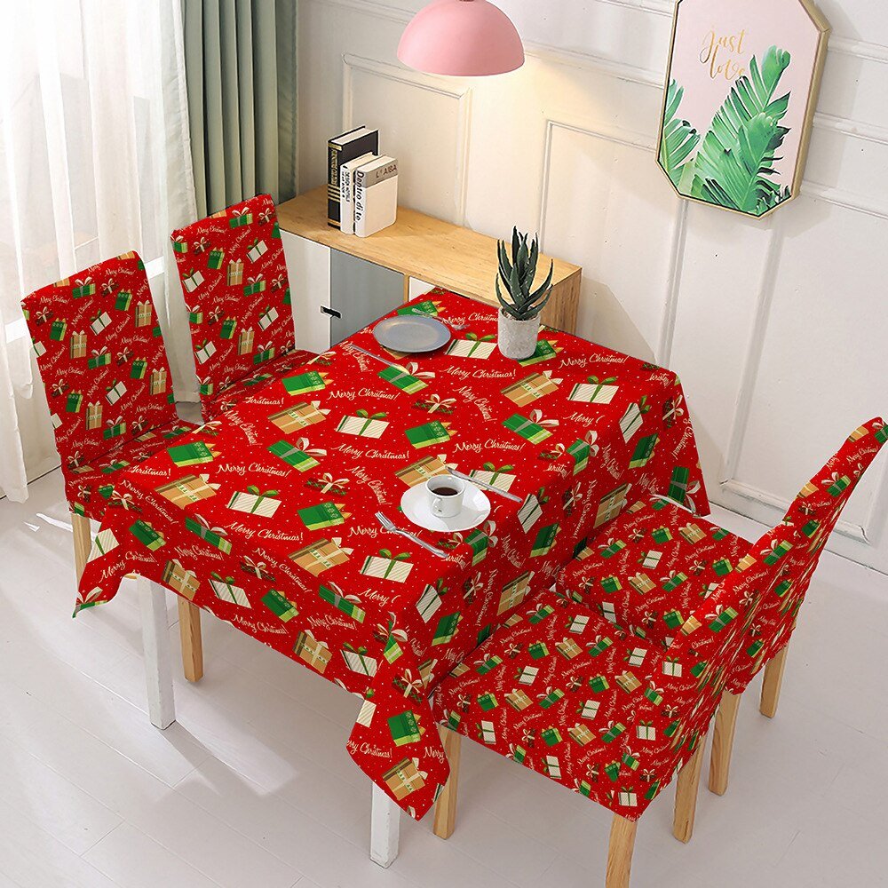 Kerst Tafelkleed en Stoelhoezen Set – Santa Claus Decor voor Eettafel en Stoelen